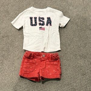 USA Graphic Tee and Red Shorts Set
